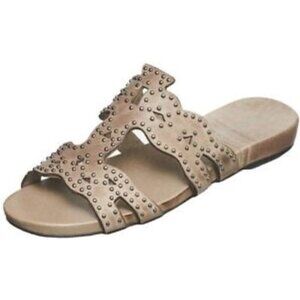 Antelope Studded Tan Taupe Slide On Sandals Summer Beach Vacation Neutral Sz 37